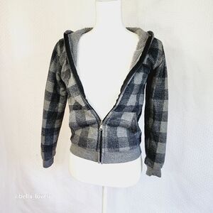 🏖 Boys Size Large 12 14 Fuzzy Sherpa Flannel Hoodie Jacket